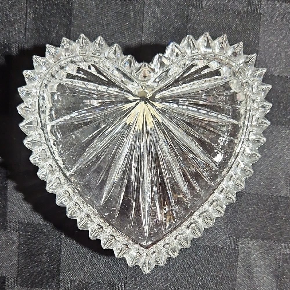 VTG Gorham Crystal Heart Shaped Trinket Jewelry Box Lid West Germany